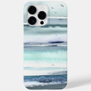 Modern Watercolor Ocean Sea Personalised Name Case-Mate iPhone 14 Pro Max Case