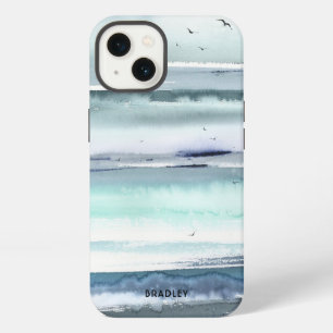 Modern Watercolor Ocean Sea Personalised Name iPhone 13 Case