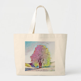 Modern watercolor of colored snowed trees large tote bag