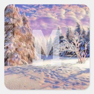 Modern watercolor of colored snowed trees square sticker