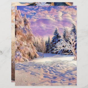 Modern watercolor of coloured snowed trees