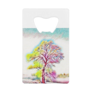Modern watercolor of coloured snowed trees
