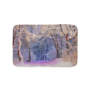 Modern watercolor of coloured snowed trees bath mat