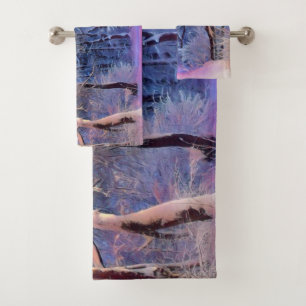 Modern watercolor of coloured snowed trees bath towel set