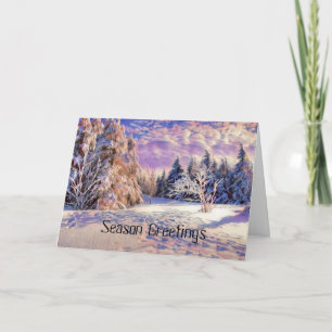 Modern watercolor of coloured snowed trees card