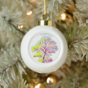 Modern watercolor of coloured snowed trees ceramic ball christmas ornament