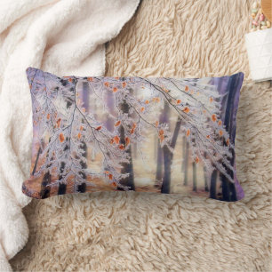Modern watercolor of coloured snowed trees  lumbar cushion