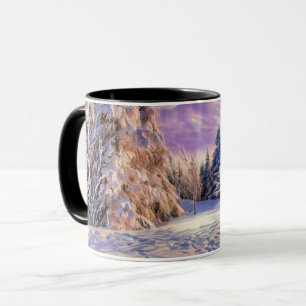 Modern watercolor of coloured snowed trees mug