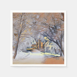 Modern watercolor of coloured snowed trees napkin