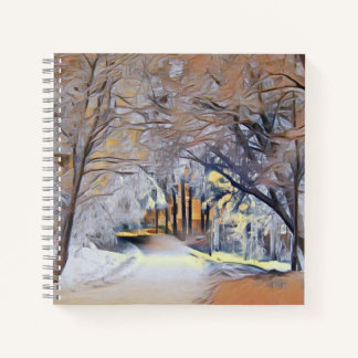 Modern watercolor of coloured snowed trees notebook