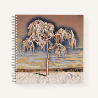 Modern watercolor of coloured snowed trees notebook