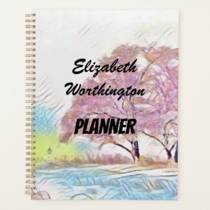 Modern watercolor of coloured snowed trees planner