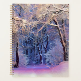 Modern watercolor of coloured snowed trees planner