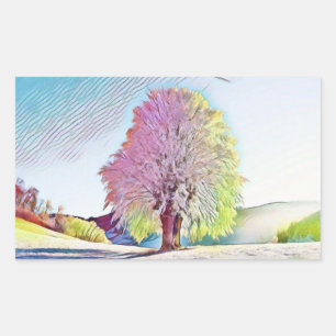 Modern watercolor of coloured snowed trees rectangular sticker