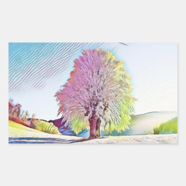 Modern watercolor of coloured snowed trees rectangular sticker (Front)