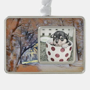 Modern watercolor of coloured snowed trees silver plated framed ornament