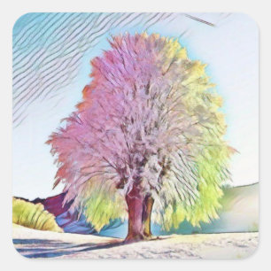 Modern watercolor of coloured snowed trees square sticker
