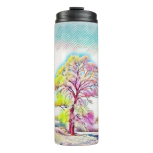 Modern watercolor of coloured snowed trees thermal tumbler