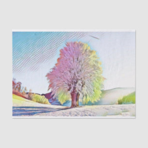 Modern watercolor of coloured snowed trees tissue paper