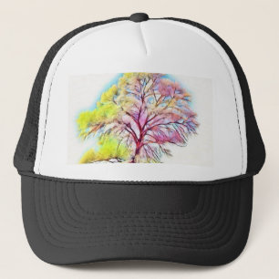 Modern watercolor of coloured snowed trees trucker hat