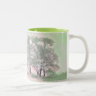 Modern watercolor of coloured snowed trees Two-Tone coffee mug
