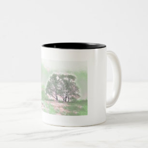 Modern watercolor of coloured snowed trees Two-Tone coffee mug