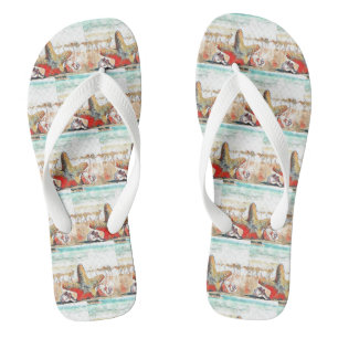 Modern Watercolor of Orange Seashells on Beach  Thongs