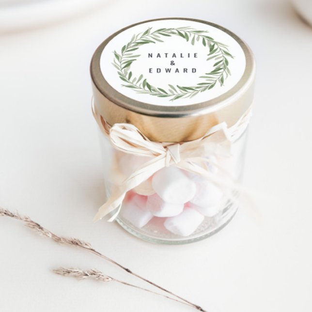 Modern watercolor olive branch foliage wedding classic round sticker (Creator Uploaded)