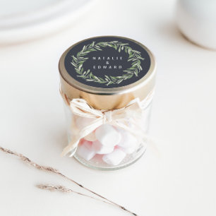 Modern watercolor olive branch foliage wedding classic round sticker