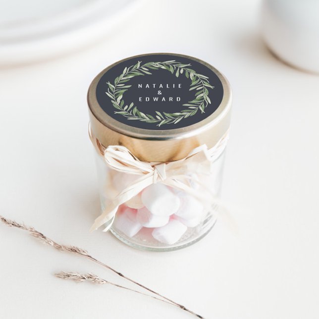 Modern watercolor olive branch foliage wedding classic round sticker (Creator Uploaded)