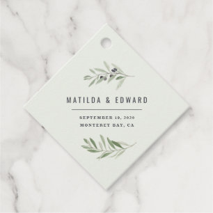 Modern watercolor olive branch foliage wedding favour tags