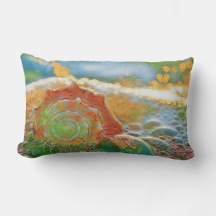 Modern Watercolor Orange and Green Seashell Lumbar Cushion