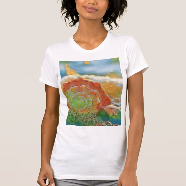 Modern Watercolor Orange and Green Seashell T-Shirt (Front)