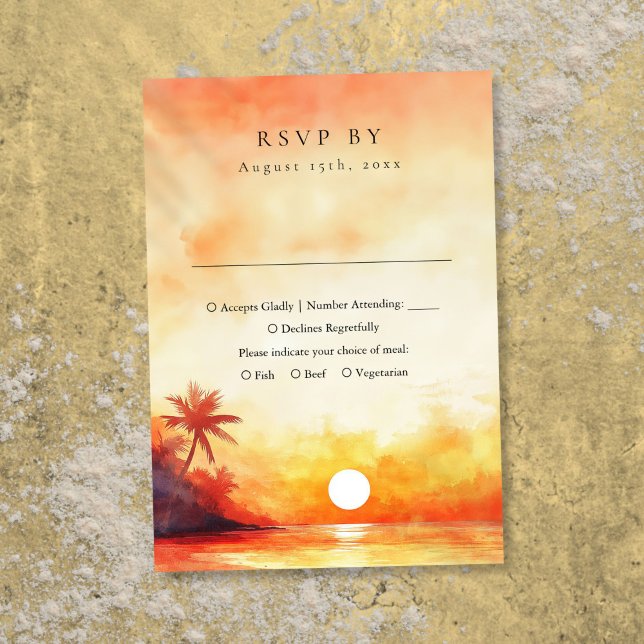 Modern Watercolor Orange Beach Sunset Wedding RSVP Card (Modern Watercolor Orange Beach Sunset Wedding RSVP Card)