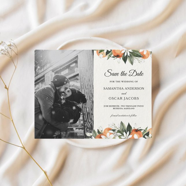 Modern Watercolor Orange Floral Photo Announcement Postcard (Creator Uploaded)