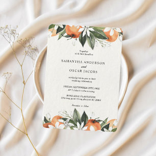 Modern Watercolor Orange & Leaves Beauty Invitation