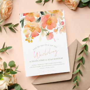 Modern Watercolor Orange Peach Floral Wedding Invitation