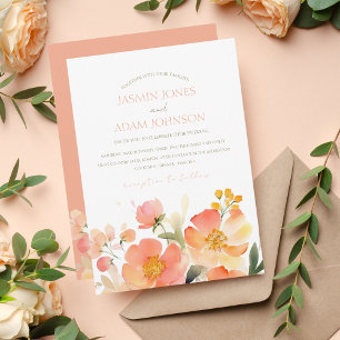 Modern Watercolor Orange Peach Floral Wedding Invitation