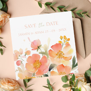 Modern Watercolor Orange Peach Floral Wedding Save The Date