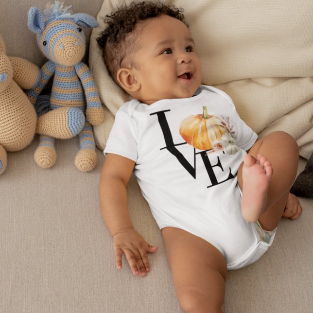 Modern Watercolor Orange Pumpkin With Love Baby Bodysuit (Creator Uploaded)