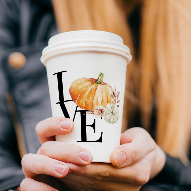 Modern Watercolor Orange Pumpkin With Love Paper Cups (Creator Uploaded)