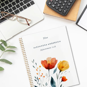 Modern Watercolor Orange Wildflowers Appointment Planner