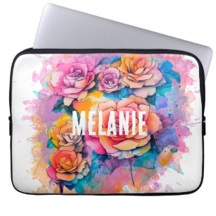 Modern Watercolor Paint Roses Bouquet Personalised Laptop Sleeve