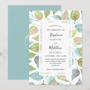 Modern Watercolor Painted Leaves Foliage Wedding Invitation