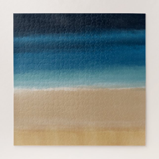 Modern Watercolor Painting Gold Blue Beach Jigsaw Puzzle (Vertical)