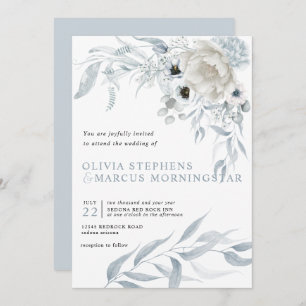 Modern Watercolor Pale Dusty Blue Floral Invitation