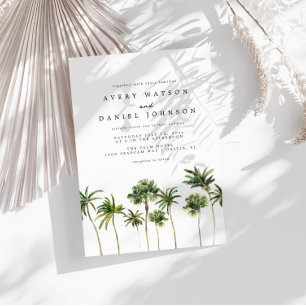Modern Watercolor Palm Tree Photo Wedding Invitation