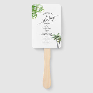 Modern Watercolor Palm Tree Wedding  Hand Fan