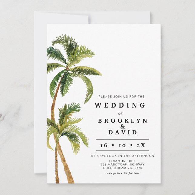 Modern Watercolor Palm Tree Wedding  Invitation (Front)