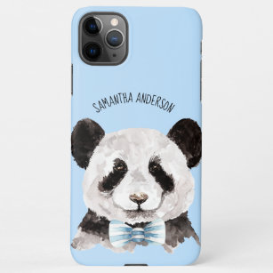 Modern Watercolor Panda With Name And Pastel Blue iPhone 11Pro Max Case